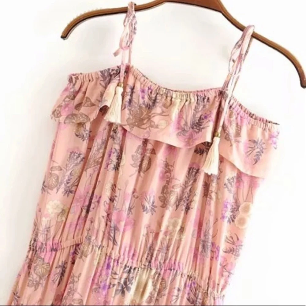 Bohemian Floral Print Maxi Dress Pink Boho Gypsy​​​​​​​​​ - Picture 7 of 12